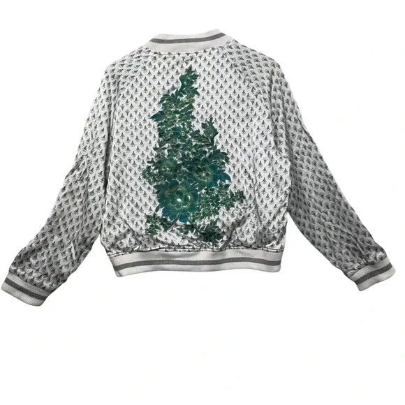 Anthropologie Tiny Editions‎ Amber floral satin embroidered bomber jacket Sz L